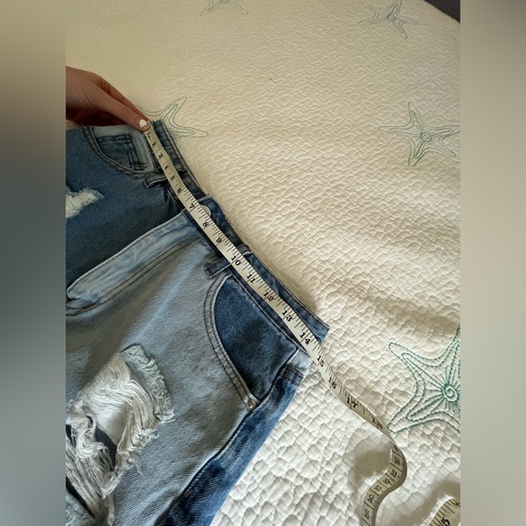 Distressed Checkered High Waisted Denim Shorts - Picture 2 of 4
